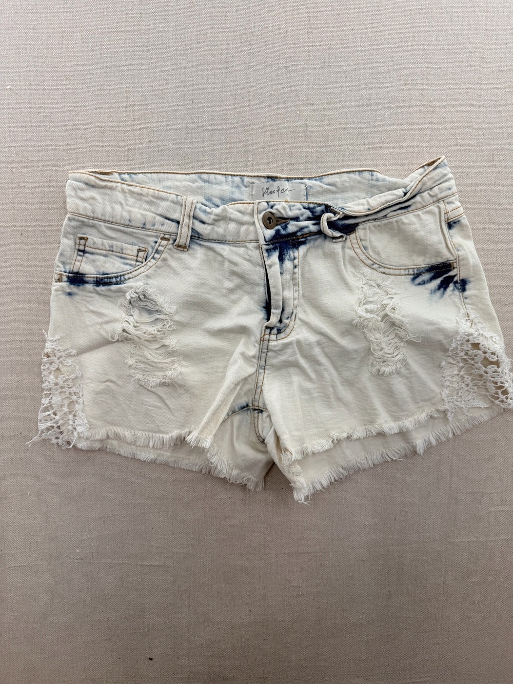 Kiss & Cry Frayed White Tie-Dye Accent Women's Denim Shorts